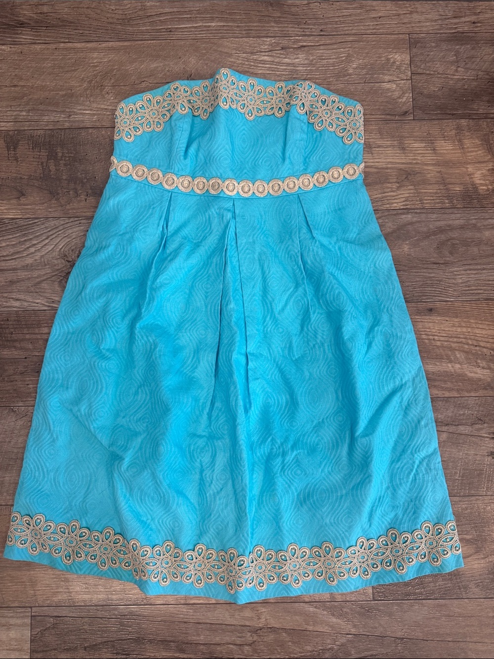 Lilly Pulitzer Strapless Turquoise Dress with Gold Trim